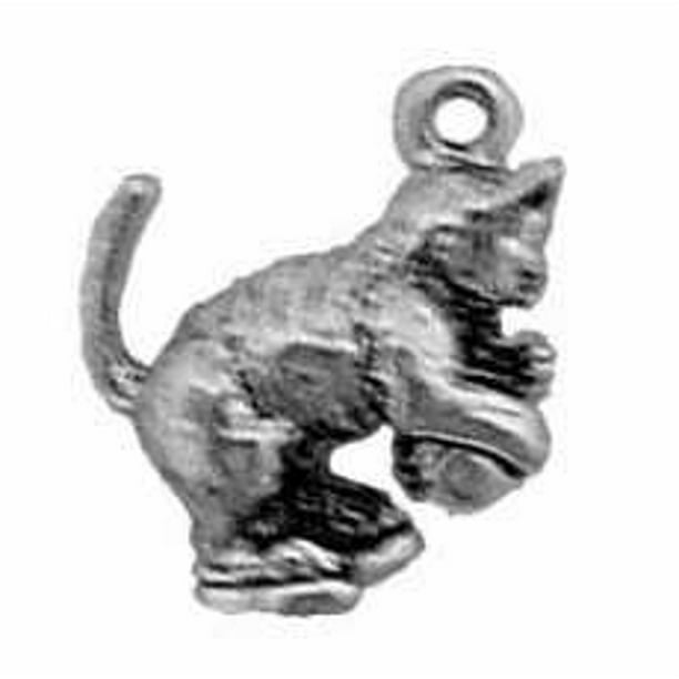 Cat Ball Pendant .925 Sterling Silver Charm Necklace USA Made Playful Kitten 